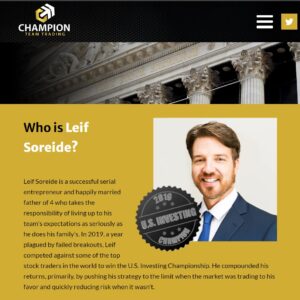 Champion Team Trading Mentorship - Leif Soreidi (2019 US Investing Champion)