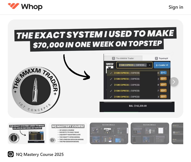 Cover image for MMXM NQ Mastery Course 2025 showing Nasdaq futures trading strategies and risk management techniques.