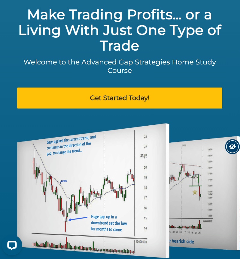 Cover image for T3 Live Advanced Gap Strategies course showcasing precision gap trading techniques for stocks, forex, and futures.