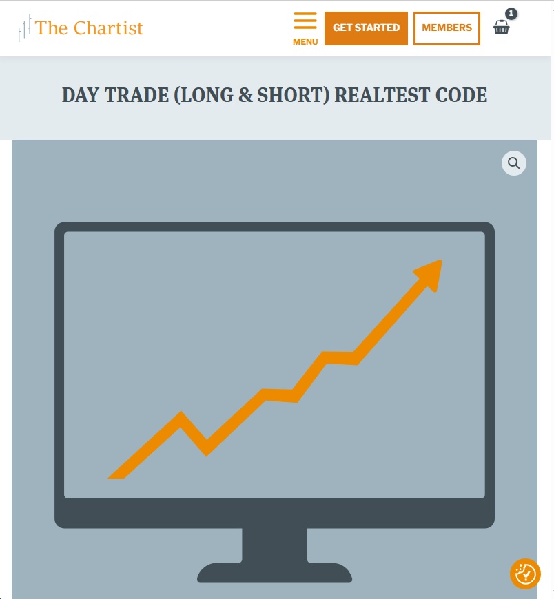 Product cover for The Chartist Day Trade (Long & Short) RealTest Code featuring end-of-day automated trading strategy code.