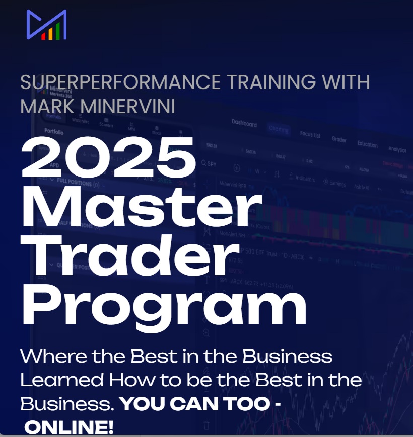 Cover image for the Mark Minervini Master Trader 2025 event featuring Mark Minervini and details about his stock trading program.