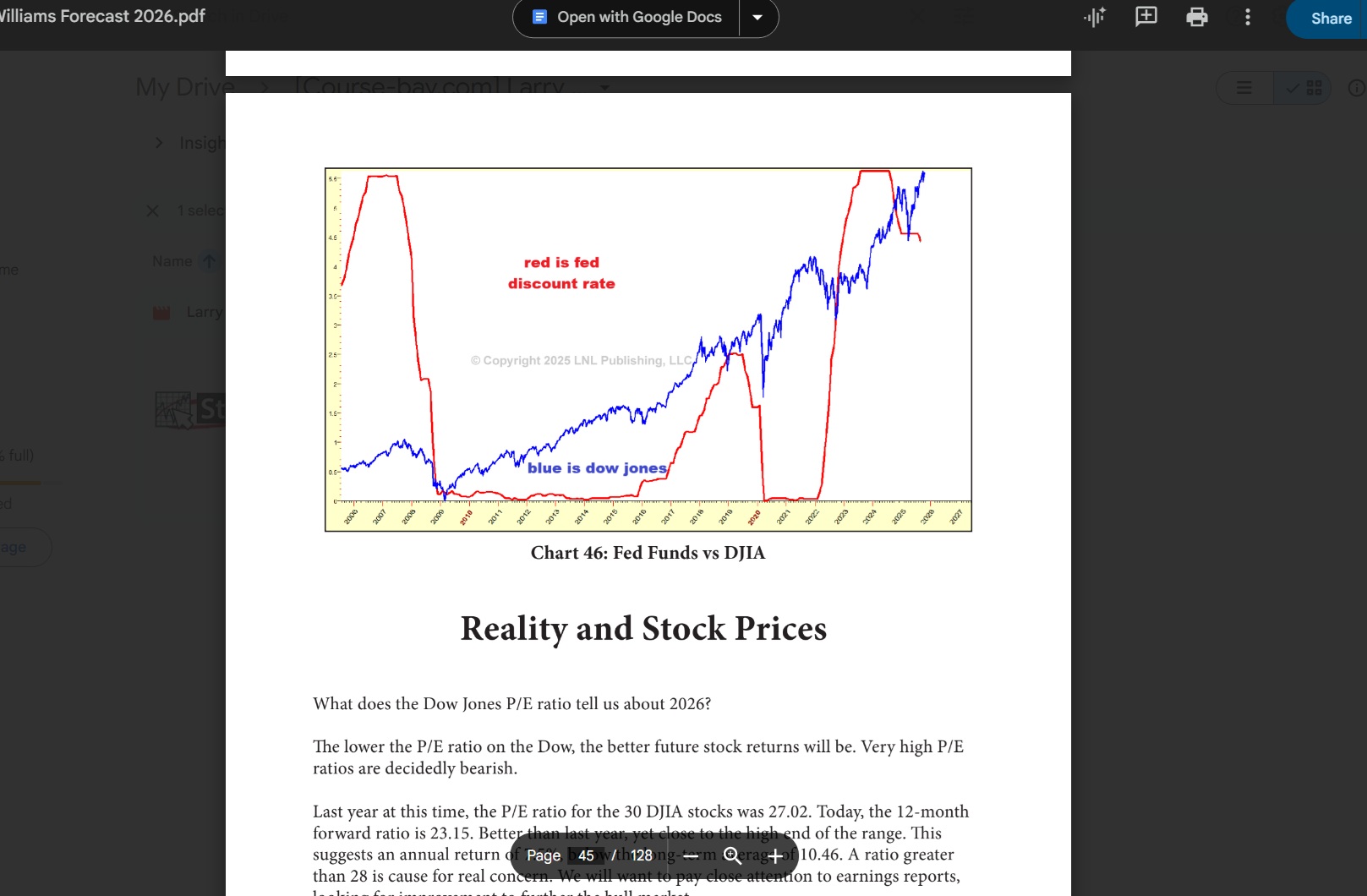 Larry Williams Market Forecast 2026 Ebook Sample Page on Stock Prices