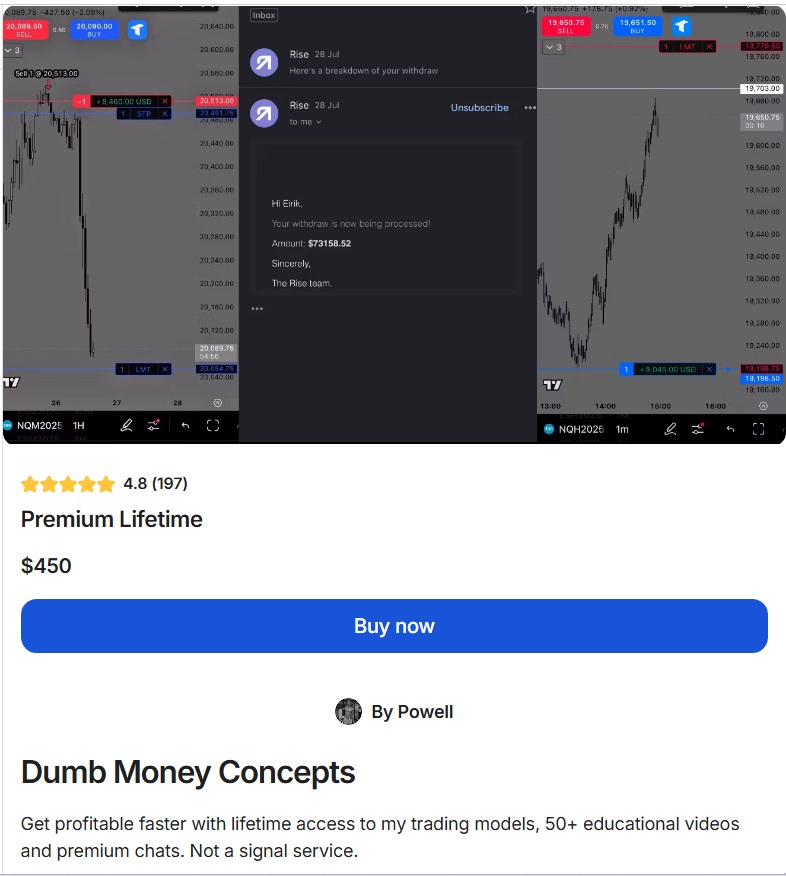 Dumb Money Concepts Powell Trades trading course cover featuring liquidity based trading models and price action education