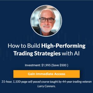 Larry Connors AI trading course digital cover showing strategy development using ChatGPT and AI tools