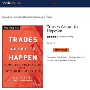 Trades About to Happen course digital cover showing Wyckoff method trading and price volume analysis
