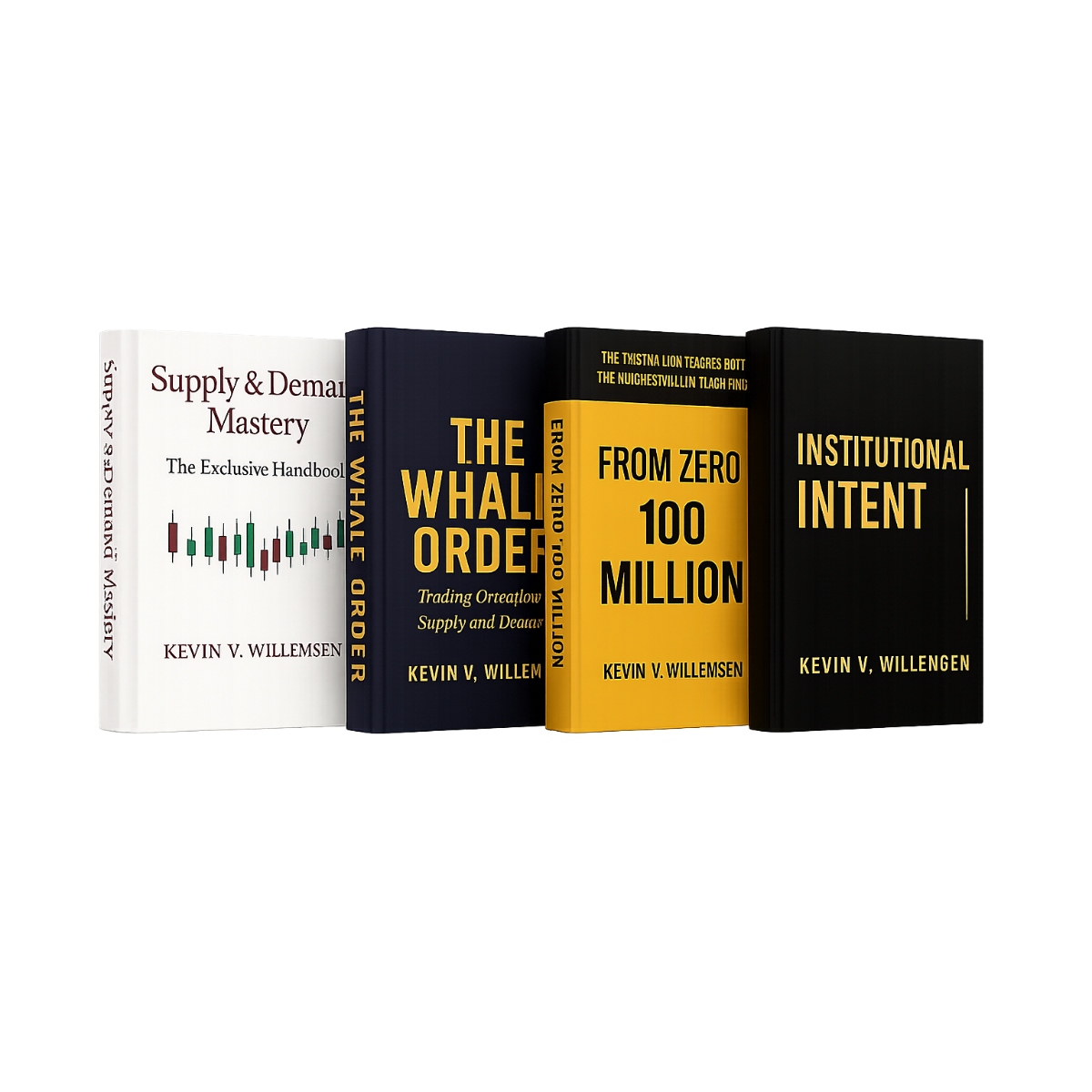 The Forex Scalpers 4 eBooks Bundle by Kevin V. Willemsen featuring four trading books on supply and demand, order flow, institutional trading, and mindset