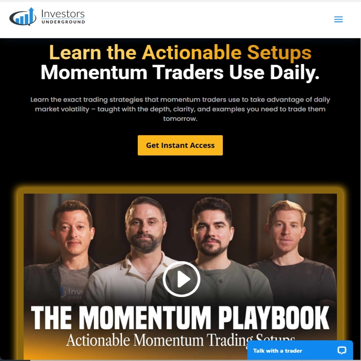 Investors Underground Momentum Playbook trading course covering momentum trading setups, trade management, chart analysis, and execution strategies