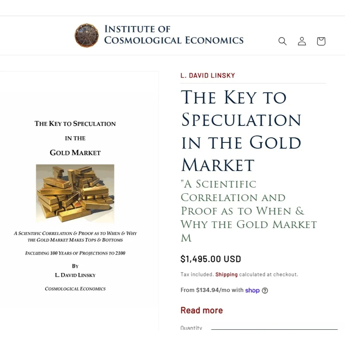 The Key to Speculation in the Gold Market by L. David Linsky PDF ebook cover