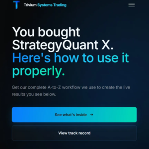 Trivium Systems Trading SQX course covering algorithmic strategy testing, portfolio creation, risk management, and deployment